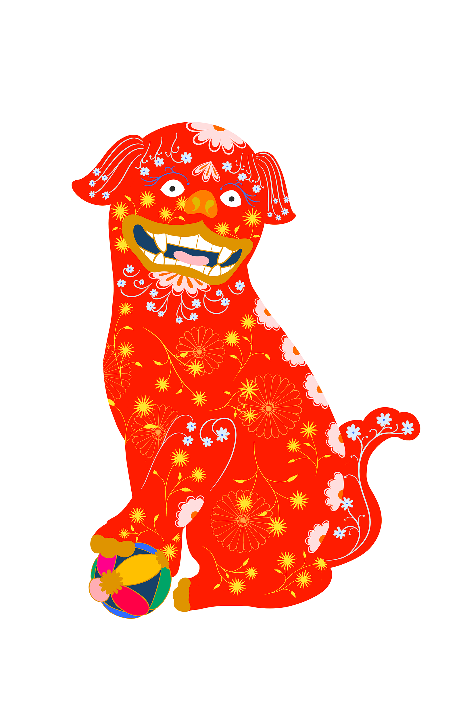custom framed with art glass - Foo Dog Red -
