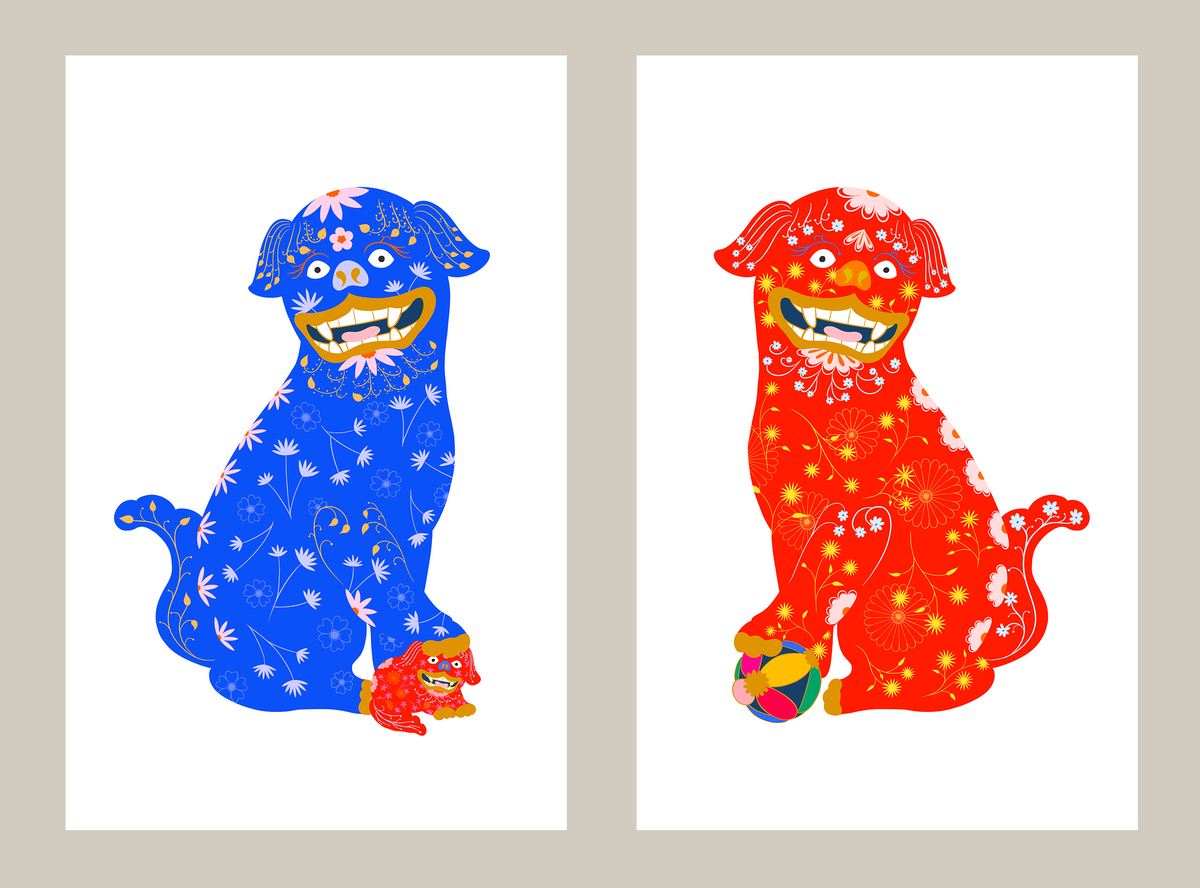 Guardian Foo Dog Diptych  - limited edition fine art prints