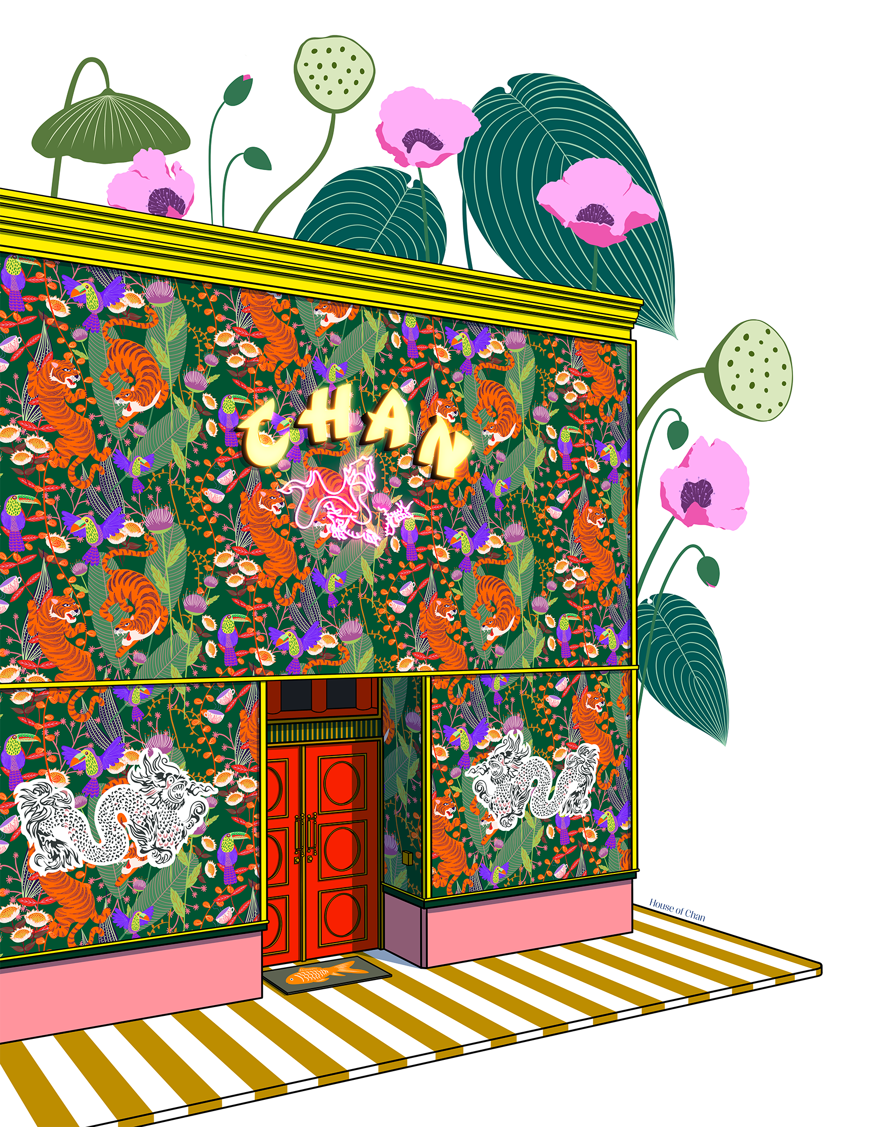 Custom Framed with art glass - House of Chan  - limited edition fine art print